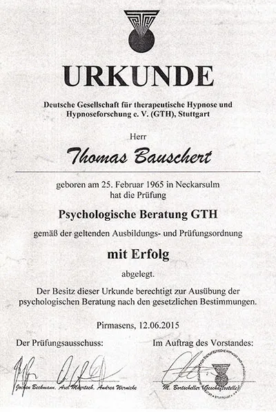 Urkunde Psychologische Beratung GTH